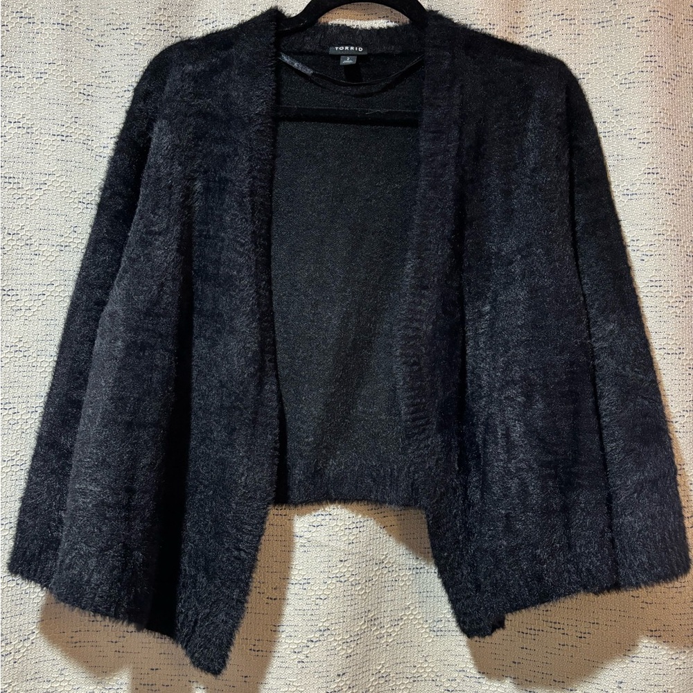 Torrid Black Fuzzy Open-Front Cropped Cardigan Sweater